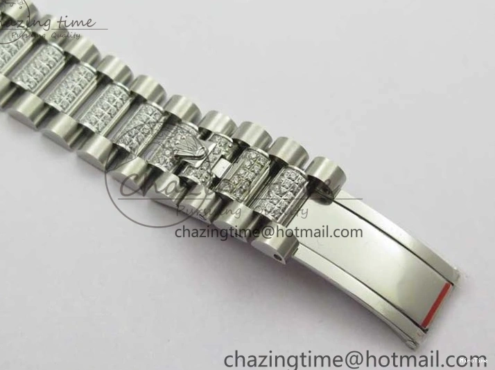 MiroTime 0128 Day-Date 36mm 128239 SS Crystal BP Best Edition White MOP Crystal Marker Dial on SS President Bracelet A MoistureWicking 2682